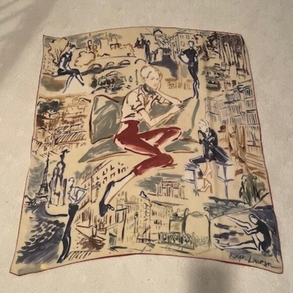 RALPH LAUREN Silk Scarf Woman in PARIS print with original  box – 36 inch - Picture 2 of 12